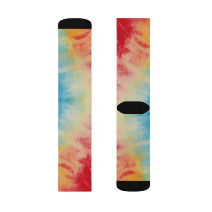 Rainbow Tie-Dye Denim: Espectáculo de diseño de tela multicolor vibrante - Calcetines de sublimación 