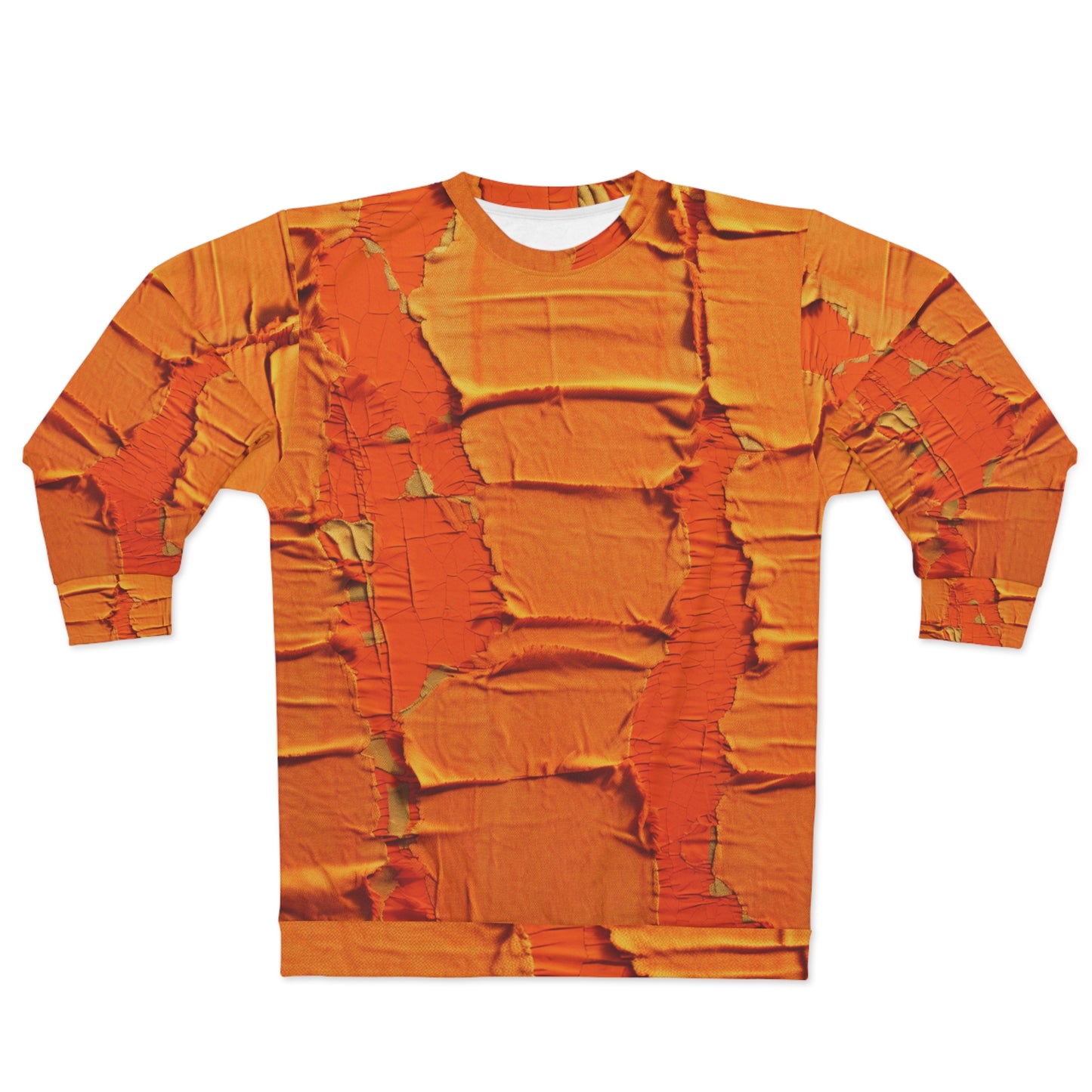 Fiery Citrus Orange: Edgy Distressed, Denim-Inspired Fabric - Unisex Sweatshirt (AOP)