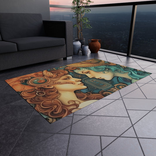 Steampunk Gemini - Dualistic Motifs & Vibrant Contrast - Outdoor Rug