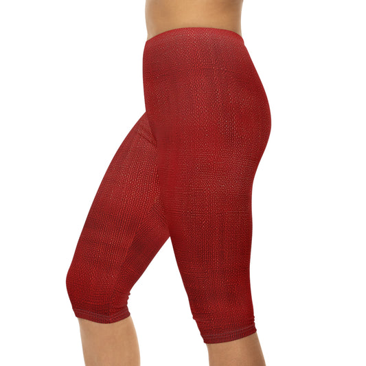 Juicy Red Berry Blast: Denim Fabric Inspired Design - Women’s Capri Leggings (AOP)