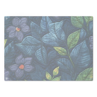 Floral Embroidery Blue: Denim-Inspired, Artisan-Crafted Flower Design - Cutting Board