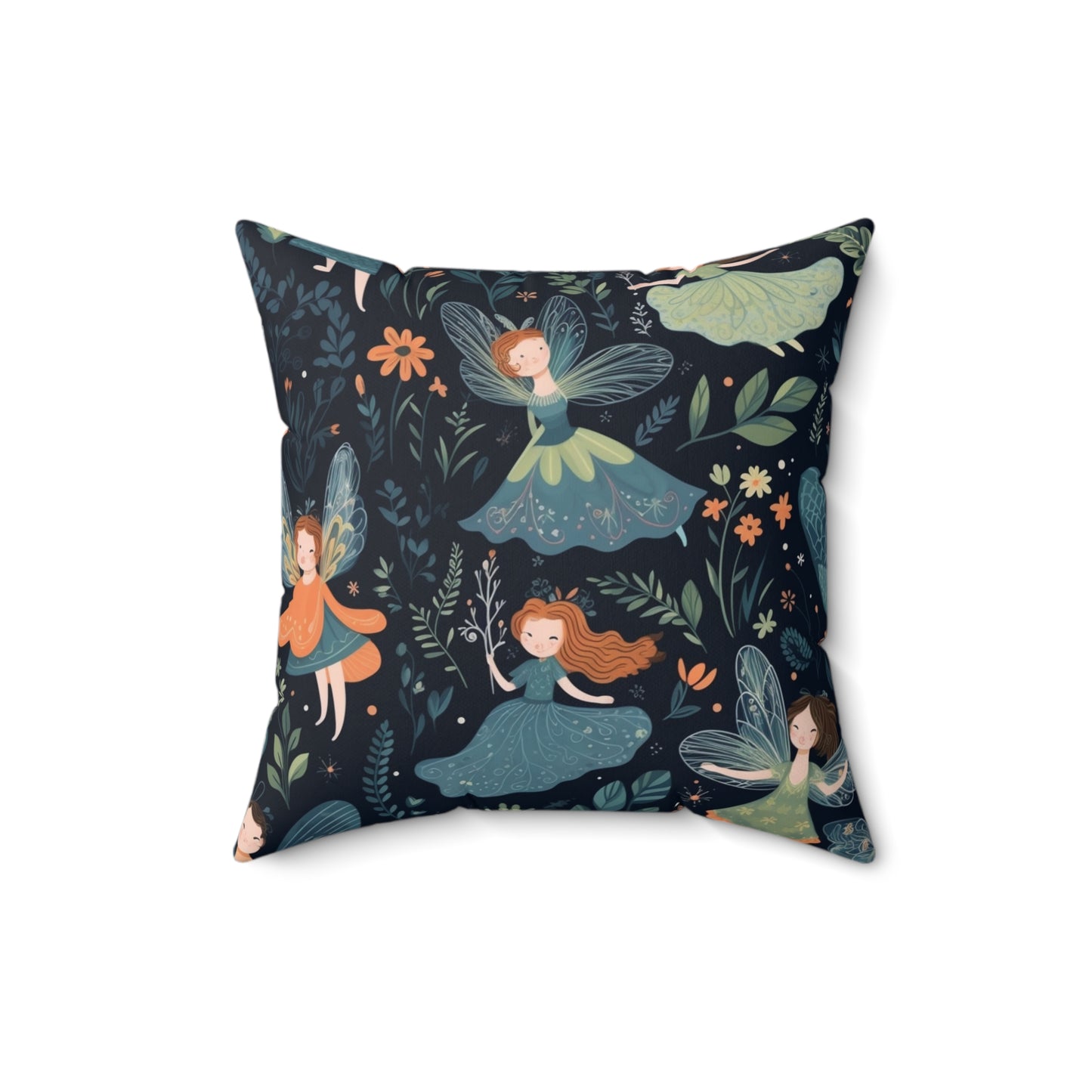 Enchanting Fairy Tale Pattern - Vibrant & Magical Fairies - Spun Polyester Square Pillow