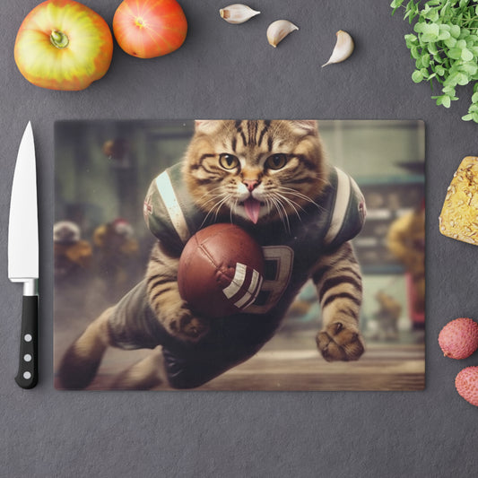 Football Field Felines: Kitty Cats in Sport Tackling Scoring Game Position - Cutting Board