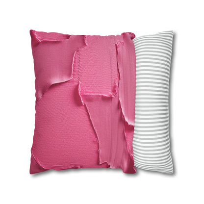 Distressed Neon Pink: Edgy, Ripped Denim-Inspired Doll Fabric - Spun Polyester Square Pillow Case