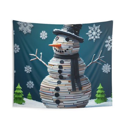 Enchanted Reader Snowman: Book Stack Lover Christmas Frosty Figure - Indoor Wall Tapestries