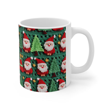 Patrón de ganchillo de Papá Noel, diseño navideño, decoración festiva, motivo de Papá Noel. Perfecto para la celebración navideña - Taza de cerámica 11oz 