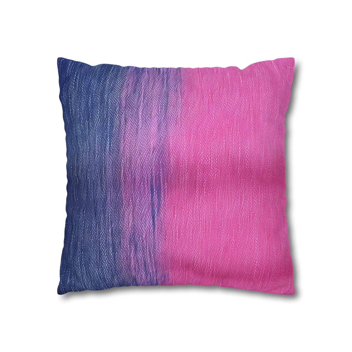 Delicia dual: Ensueño de mezclilla azul y rosa mitad y mitad - Funda de almohada cuadrada de poliéster hilado 