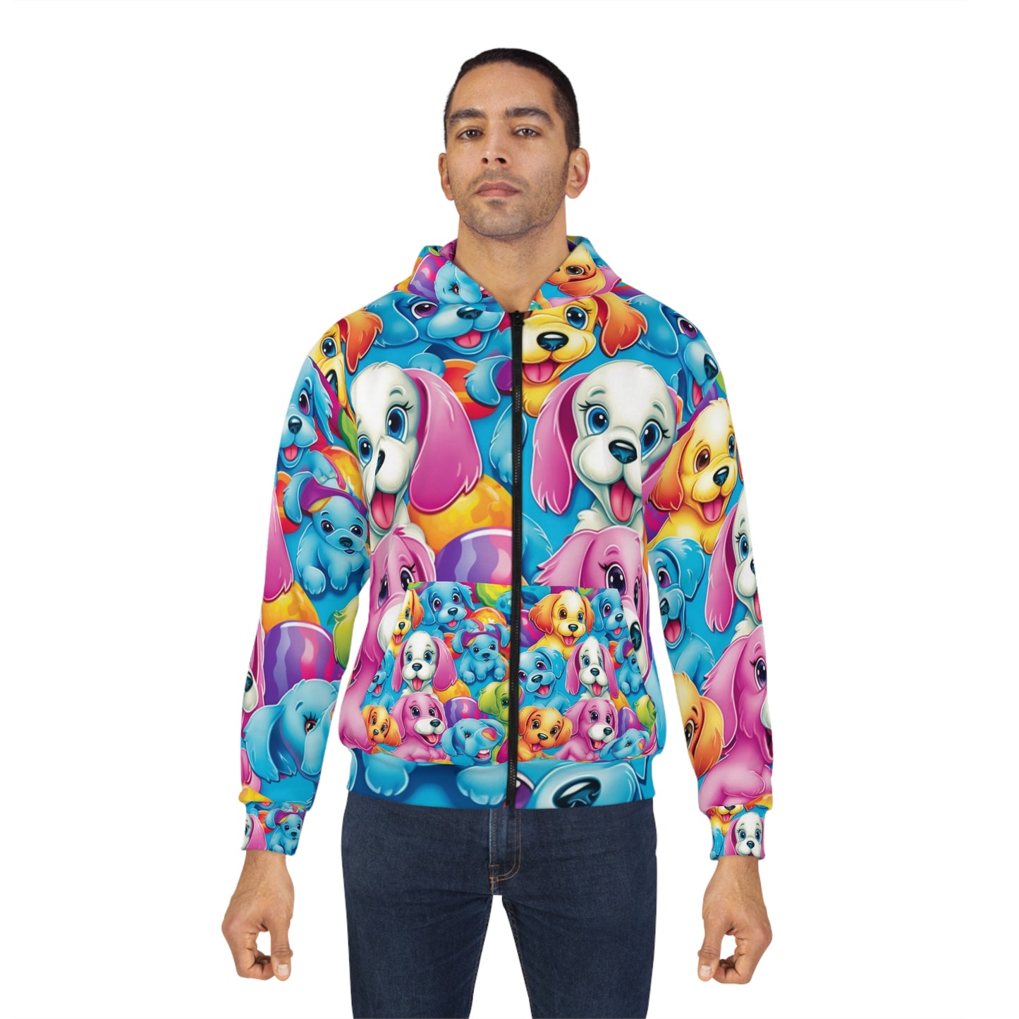 Happy Puppy & Dog Design - Vivid and Eye-Catching - Unisex Zip Hoodie (AOP)