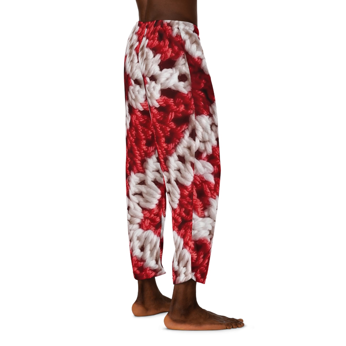 Warm Winter Red & White Crochet Knit: Cinematic Chic Texture Design - Men's Pajama Pants (AOP)