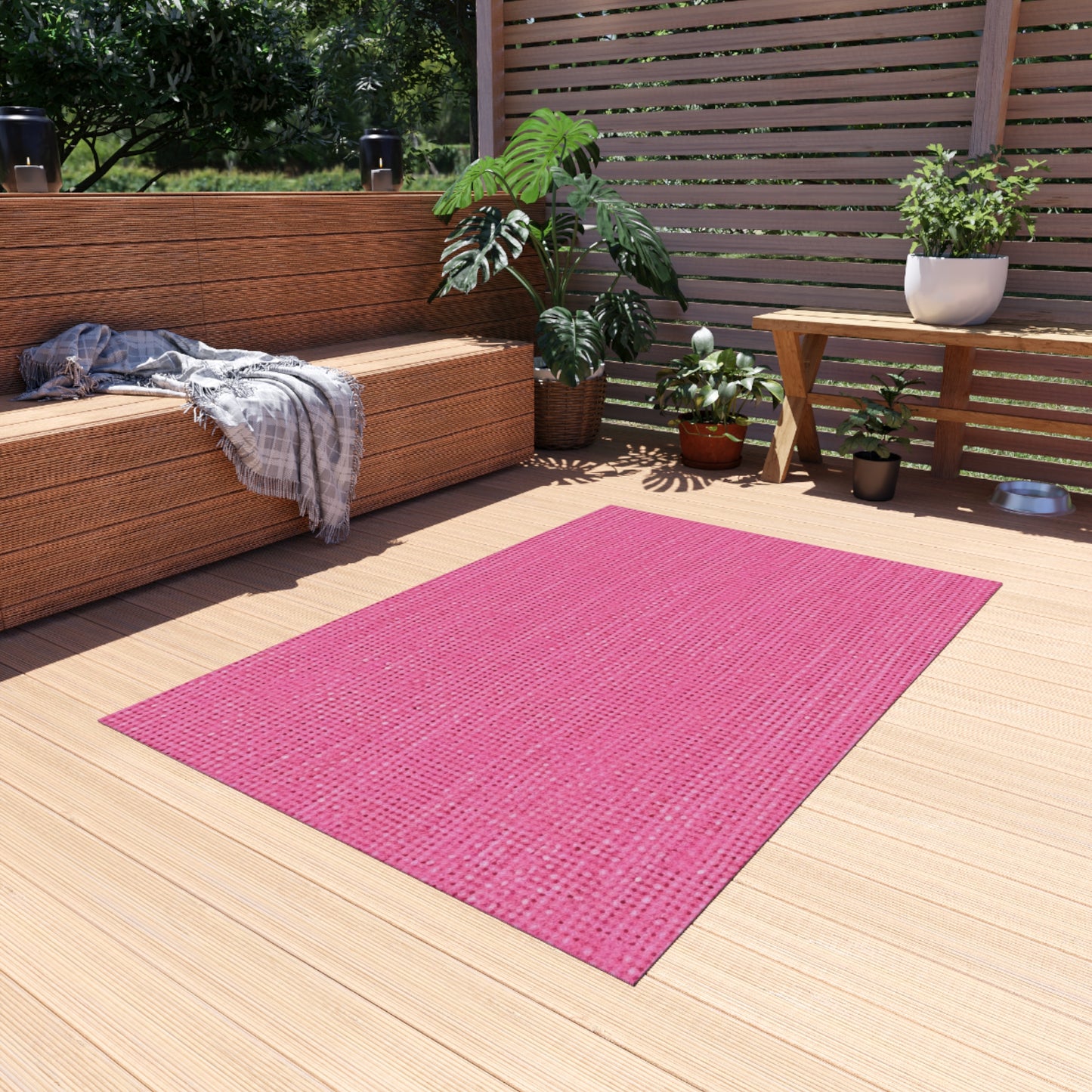 Doll-Like Pink Denim Designer Fabric Style - Outdoor Rug