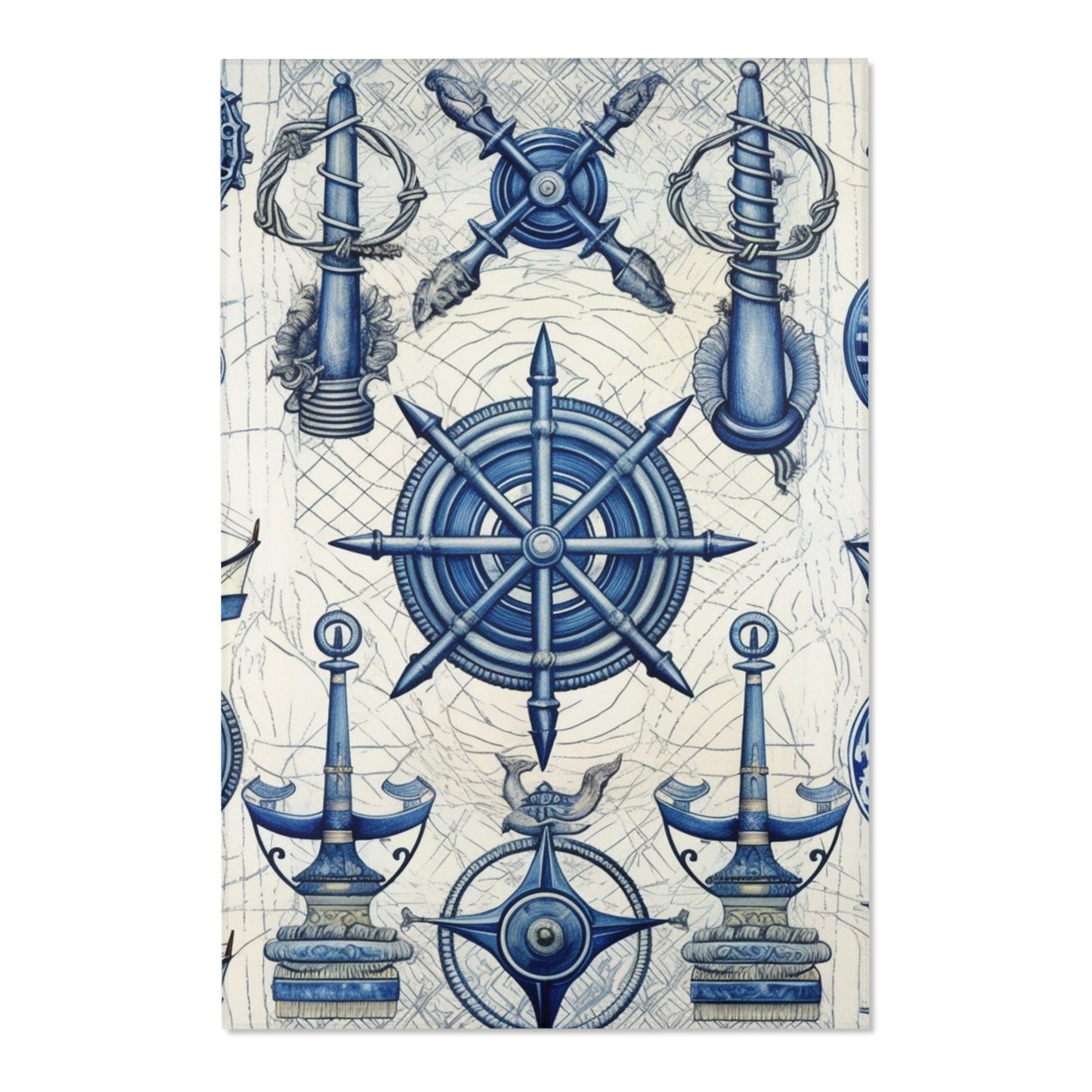 Nautical Theme Art - Anchors, Ropes, Compass - Area Rugs