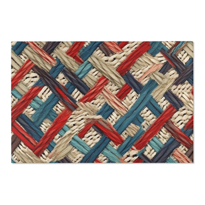 Colorful Yarn Knot: Denim-Inspired Fabric in Red, White, Light Blue - Area Rugs