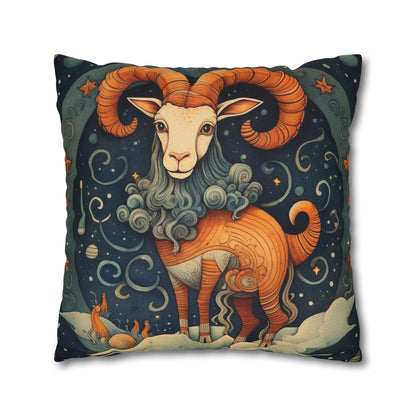 Diseño humorístico del estilo del libro infantil del zodiaco de Capricornio - Funda de almohada cuadrada de poliéster hilado 