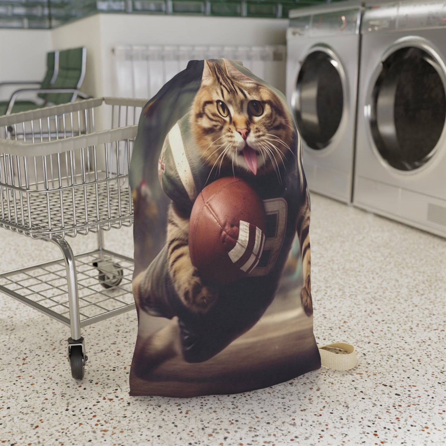 Football Field Felines: Kitty Cats in Sport Tackling Scoring Game Position - Laundry Bag