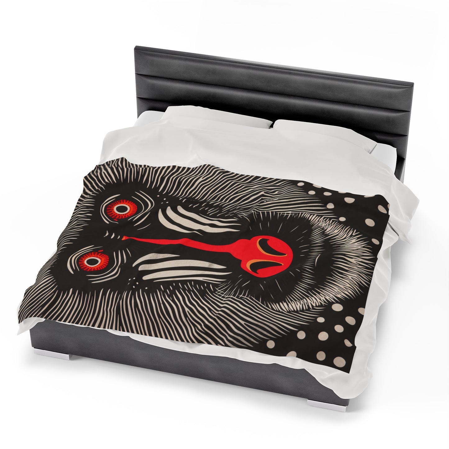 Red and Black Mandrill Monkey - Abstract Primate Face with Psychedelic Patterns - Velveteen Plush Blanket