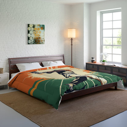 India Cricket Star: Batsman With Willow Bat, National Flag Style - Sport Game - Bed Comforter