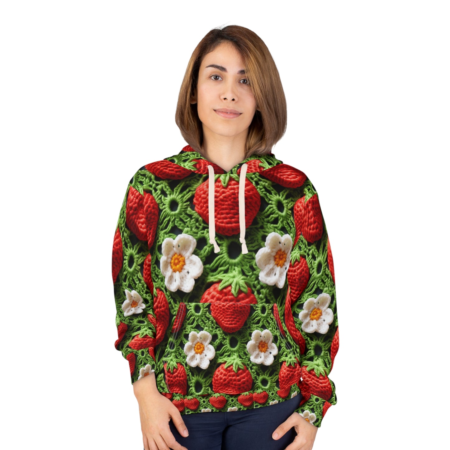 Strawberry Field Crochet - Forever Forest Greens - Fruit Berry Harvest Crop - Unisex Pullover Hoodie (AOP)