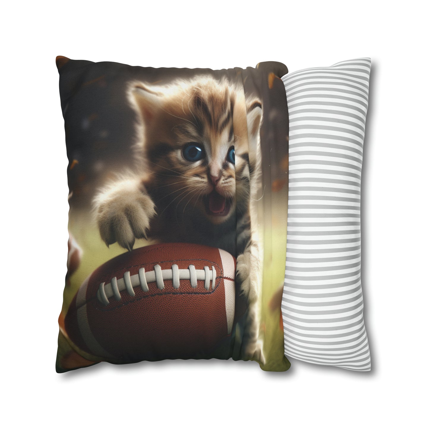 Football Kitten Touchdown: Tabby's Winning Play Sport Game - Spun Polyester Square Pillow Case