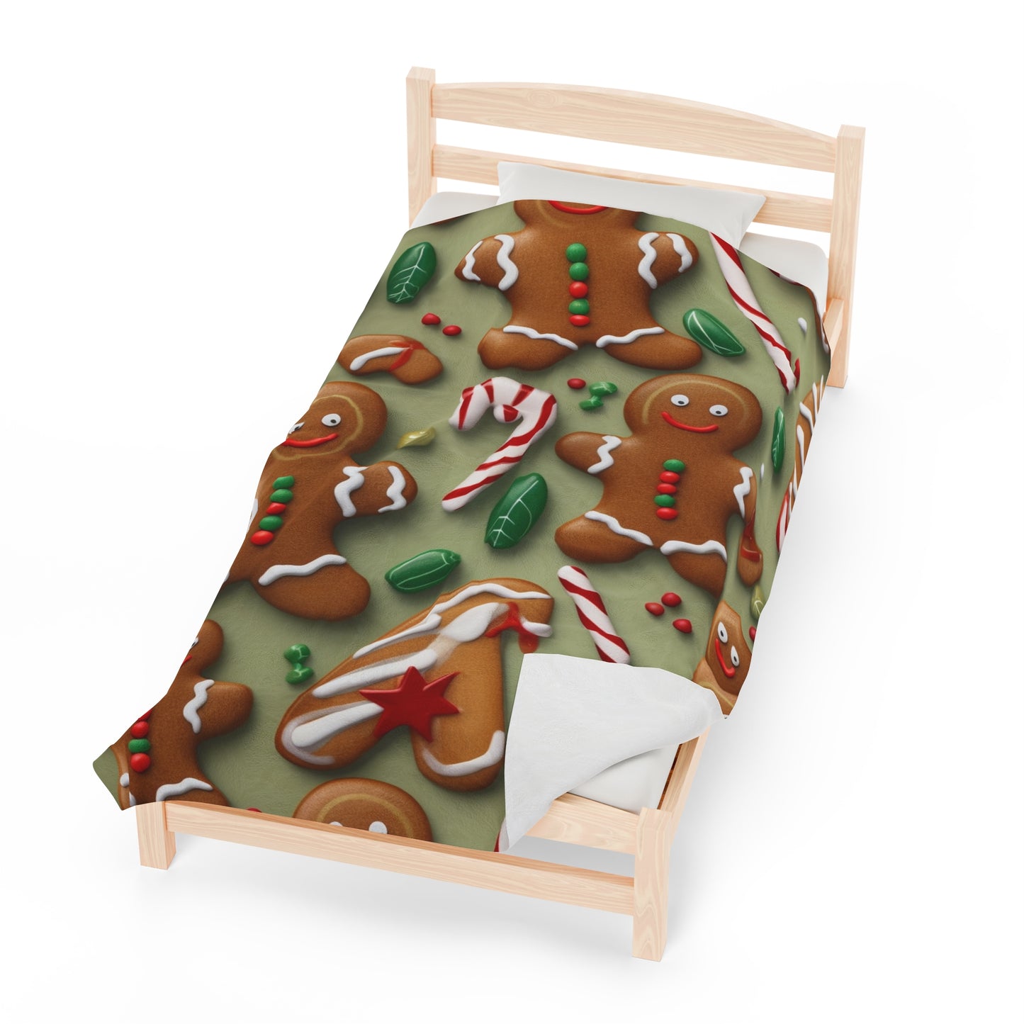 Gingerbread Man Christmas Cookie - Tree - Candy Cane - Velveteen Plush Blanket