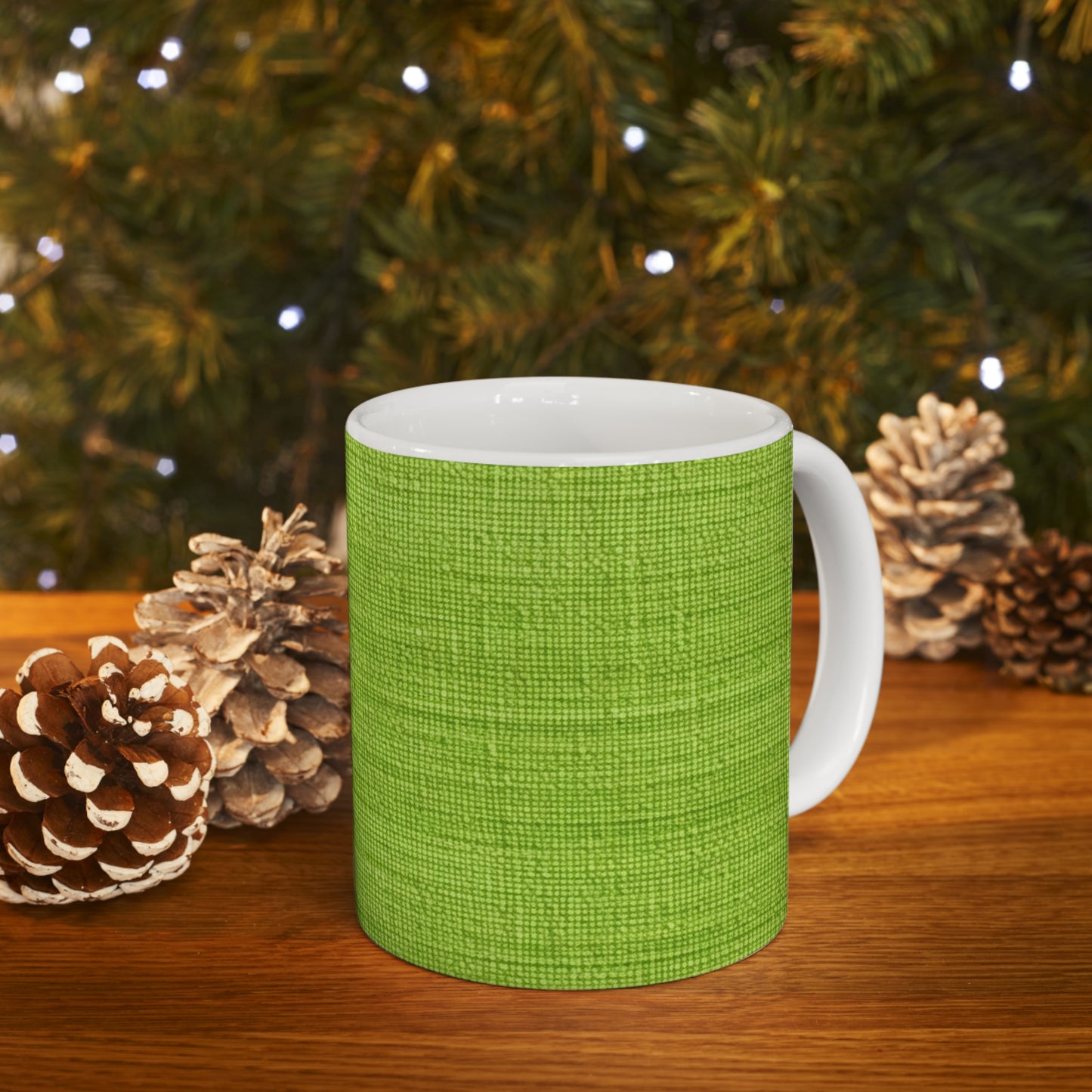 Lush Grass Neon Green: Denim-Inspired, Springtime Fabric Style - Ceramic Mug 11oz