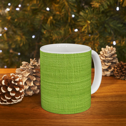 Lush Grass Neon Green: Denim-Inspired, Springtime Fabric Style - Ceramic Mug 11oz