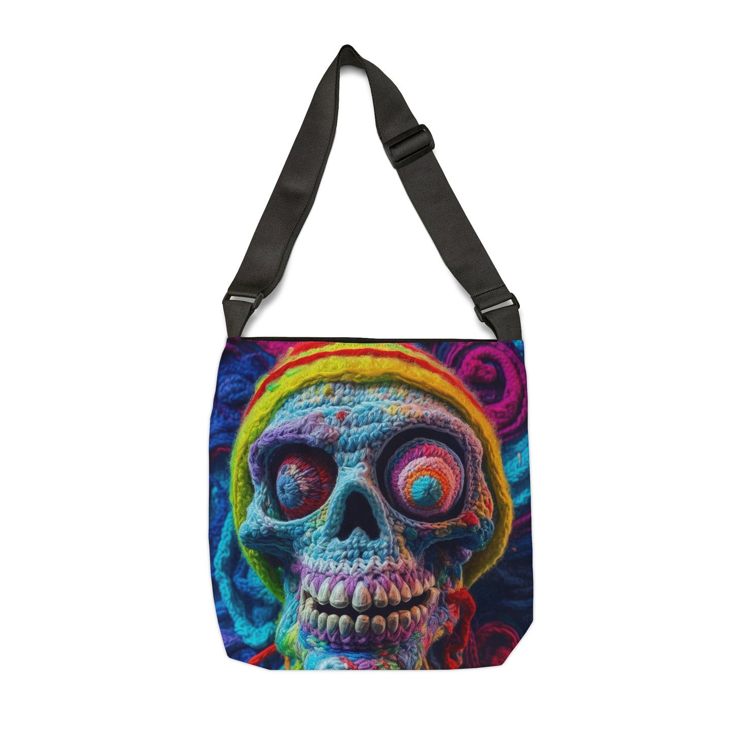 Diseño de terror aterrador de Halloween con calavera de ganchillo - Bolsa de mano ajustable (AOP) 