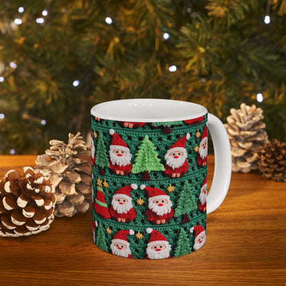 Patrón de ganchillo de Papá Noel, diseño navideño, decoración festiva, motivo de Papá Noel. Perfecto para la celebración navideña - Taza de cerámica 11oz 