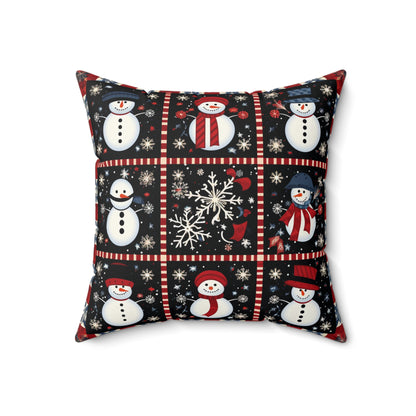 Snowman Winter Quilt Design - Spun Polyester Square Pillow