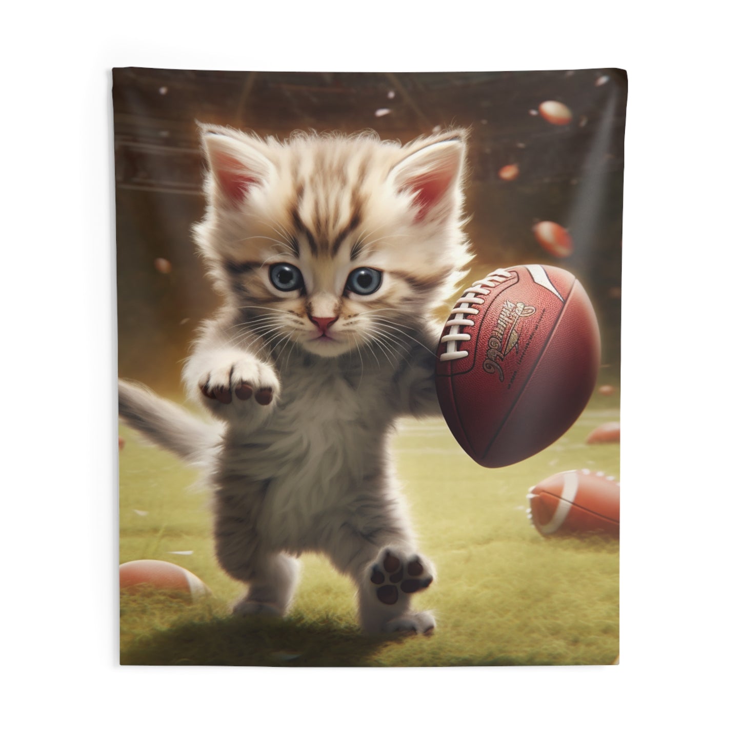 Football Kitty Fantasy: Feline Cat American Sport Quarterback - Indoor Wall Tapestries