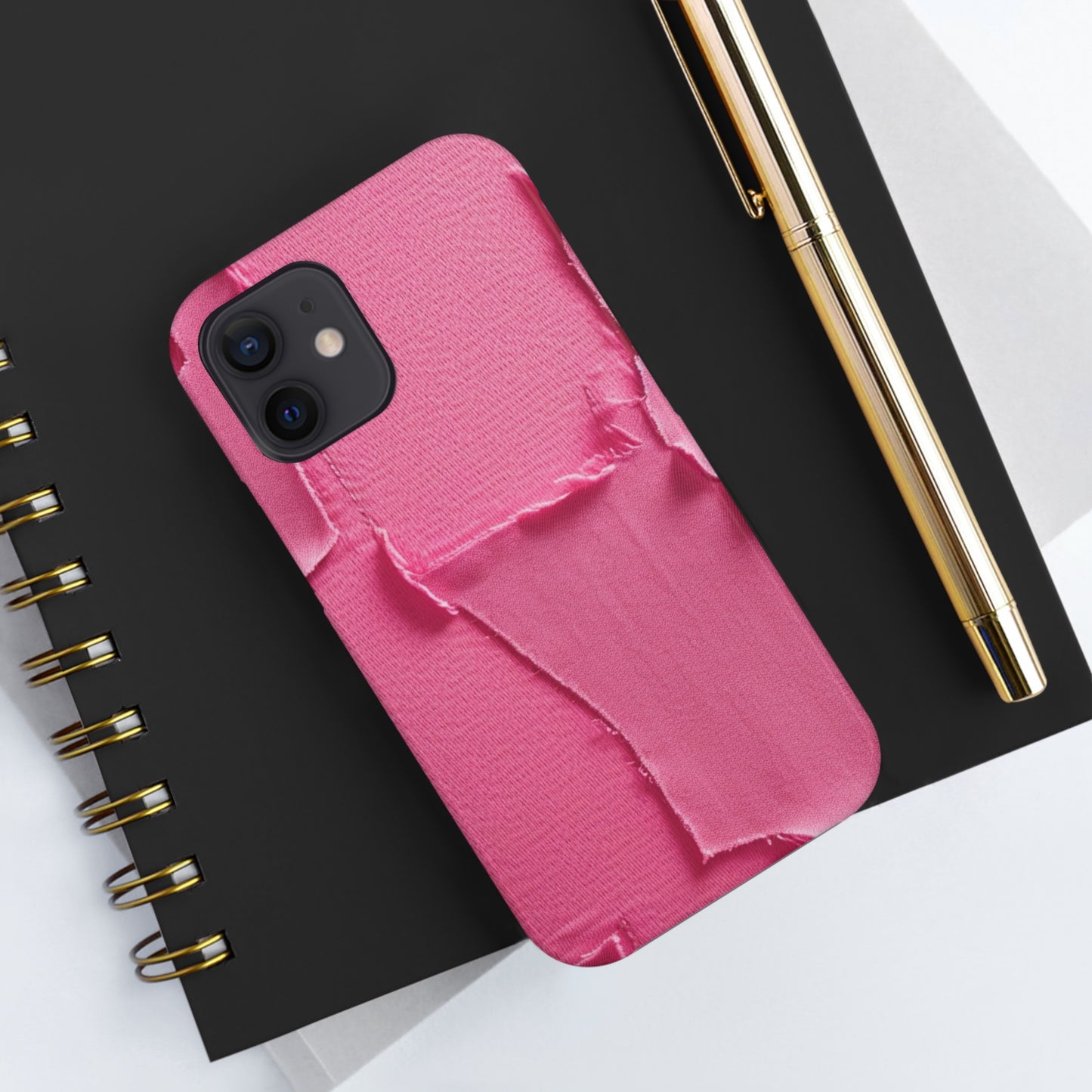 Distressed Neon Pink: Edgy, Ripped Denim-Inspired Doll Fabric - Tough Phone Cases