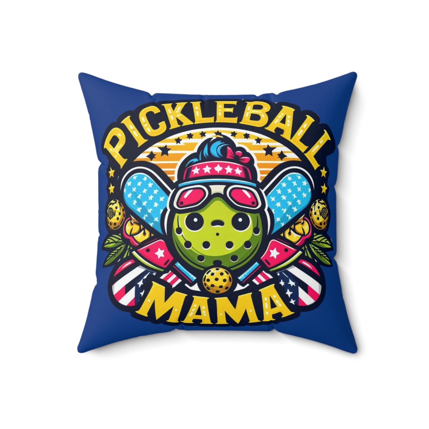 Pickleball Mama - Gráfico atlético deportivo patriótico, estrellado, entusiasta del pickleball divertido - Almohada cuadrada de poliéster hilado