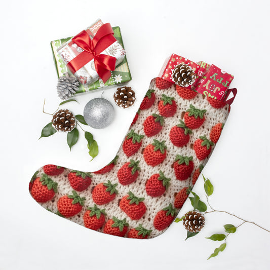 Strawberry Traditional Japanese, Crochet Craft, Fruit Design, Red Berry Pattern - Christmas Stockings