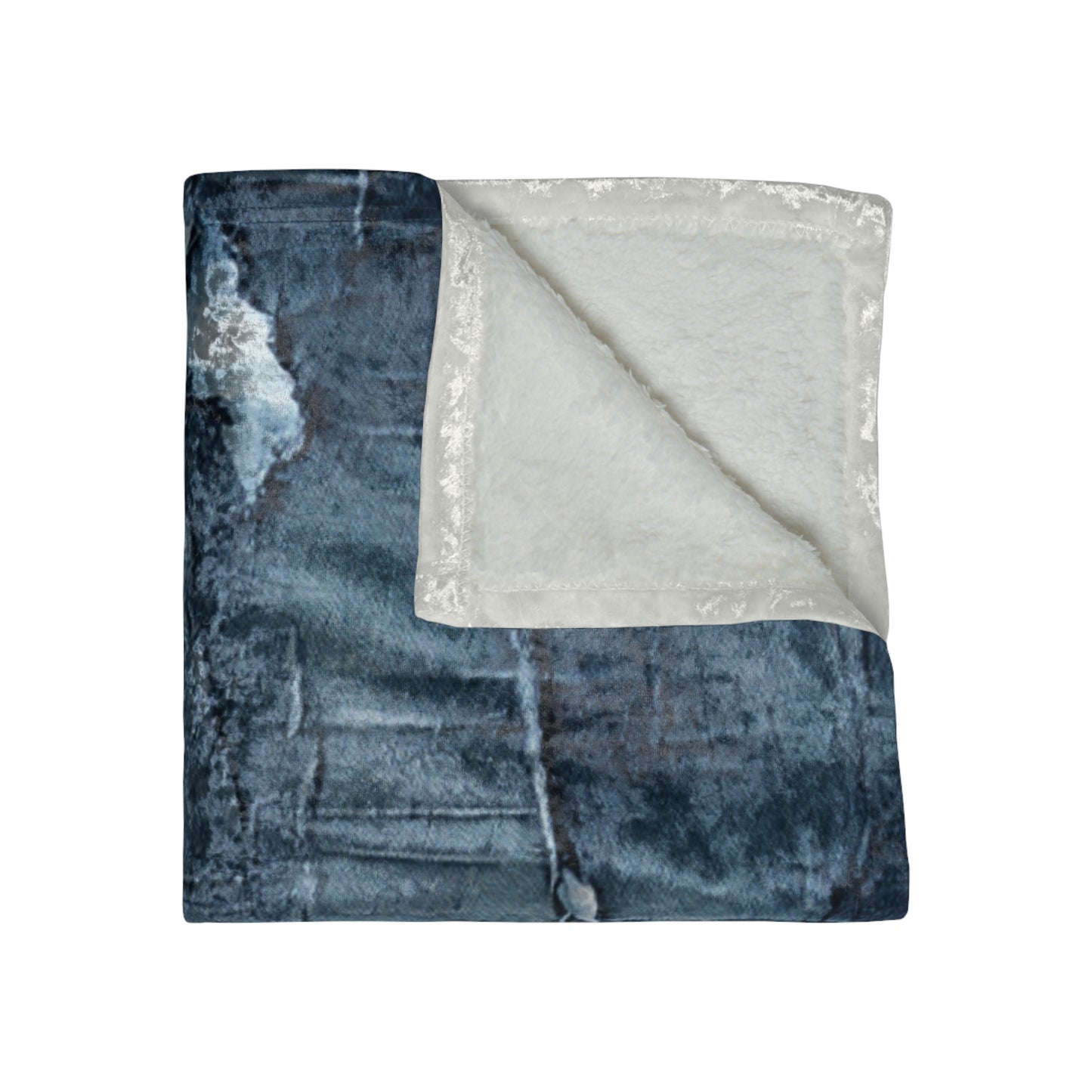 Distressed Blue Denim-Look: Edgy, Torn Fabric Design - Crushed Velvet Blanket