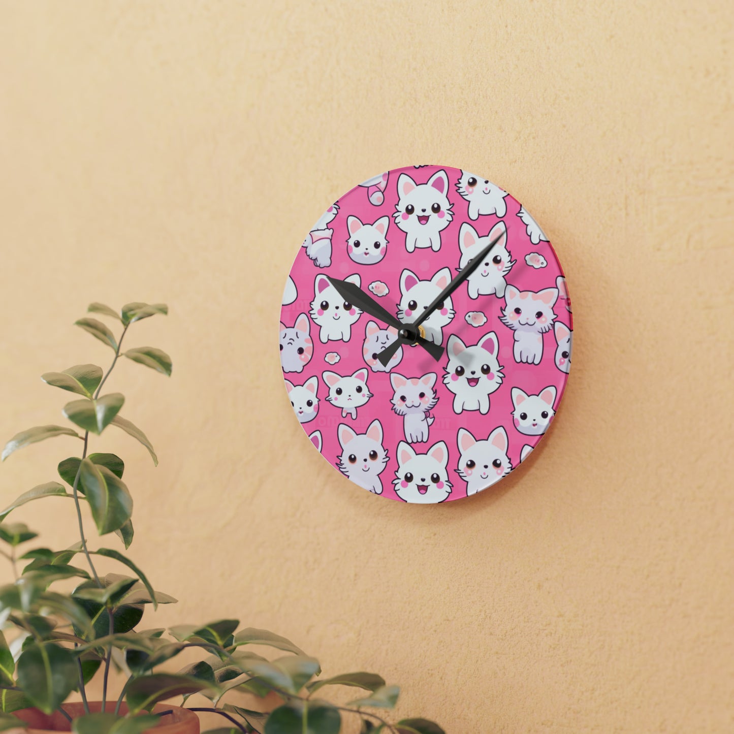 Kawaii Kitten Anime Cat Acrylic Wall Clock