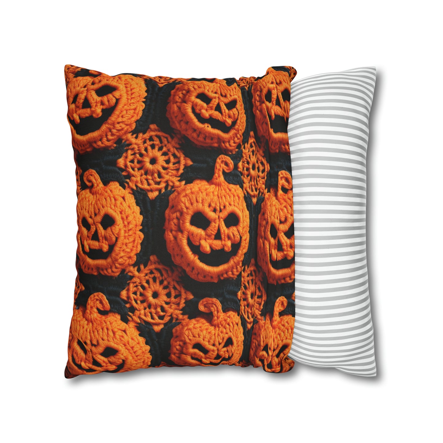 Halloween Crochet Pumpkin Scary Horror Festive Holiday Pattern - Spun Polyester Square Pillow Case