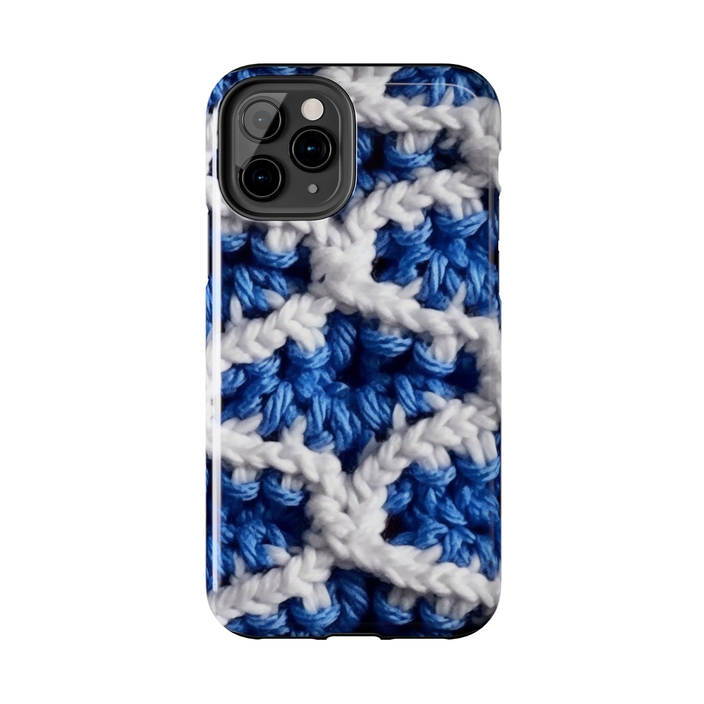 Blueberry Blue Crochet, White Accents, Classic Textured Pattern - Tough Phone Cases