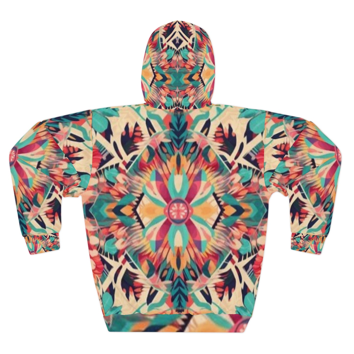 Boho Vibes: Sudadera con capucha unisex con estampado bohemio de verano hecha a mano (AOP) 