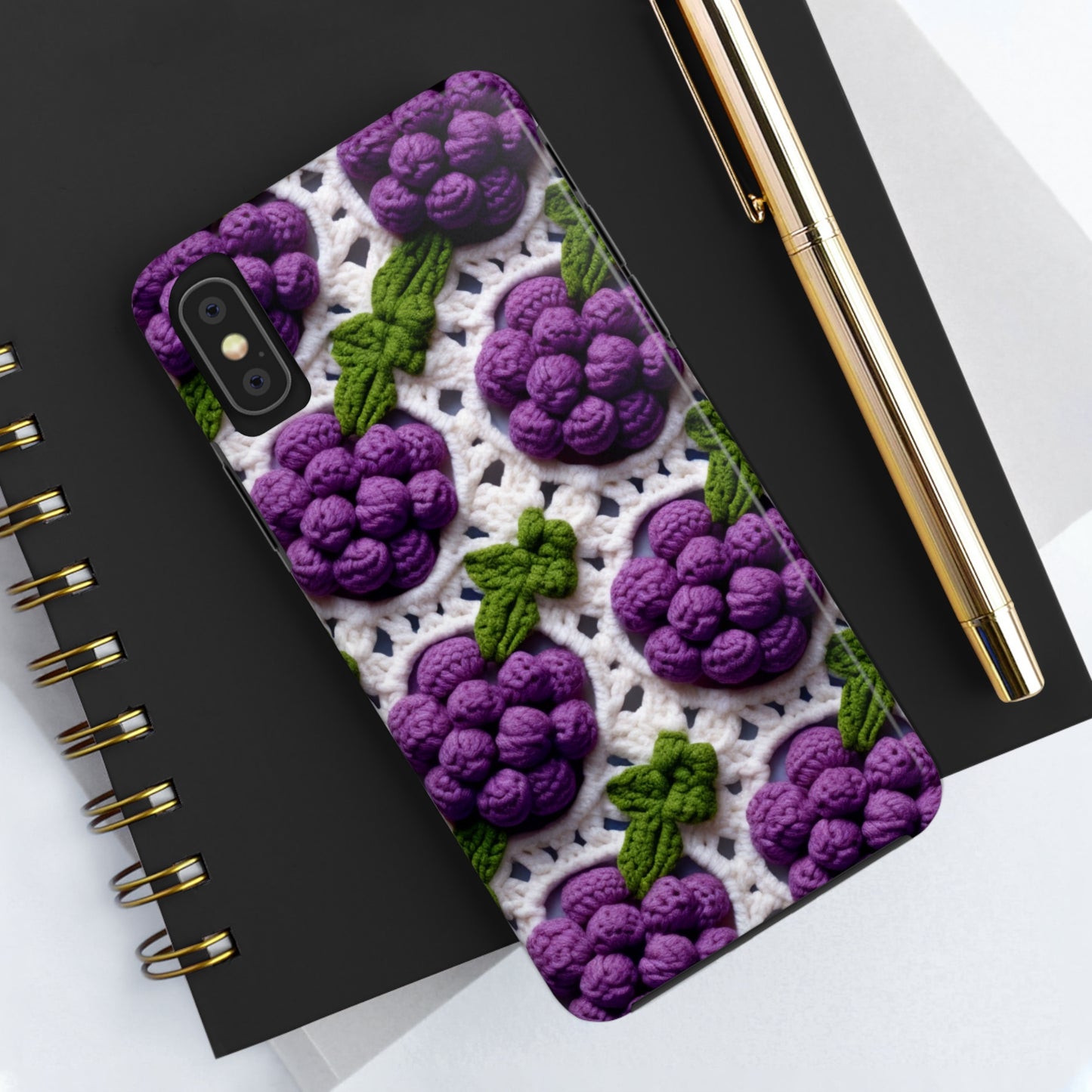 Crochet Grapes Pattern - Granny Square Design - Fresh Fruit Pick - Orchard Purple Snack Food - Tough Phone Cases