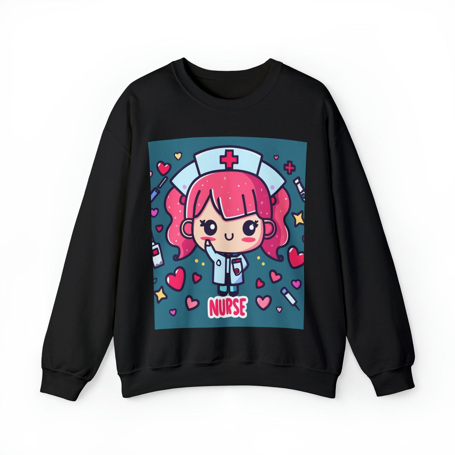 Enfermera Cartoon Anime - Lindo regalo Kawaii para enfermeras - Enfermería gráfica - Sudadera unisex Heavy Blend™ Crewneck 