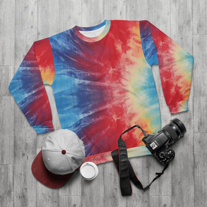 Rainbow Tie-Dye Denim: Vibrant Multi-Color, Fabric Design Spectacle - Unisex Sweatshirt (AOP)