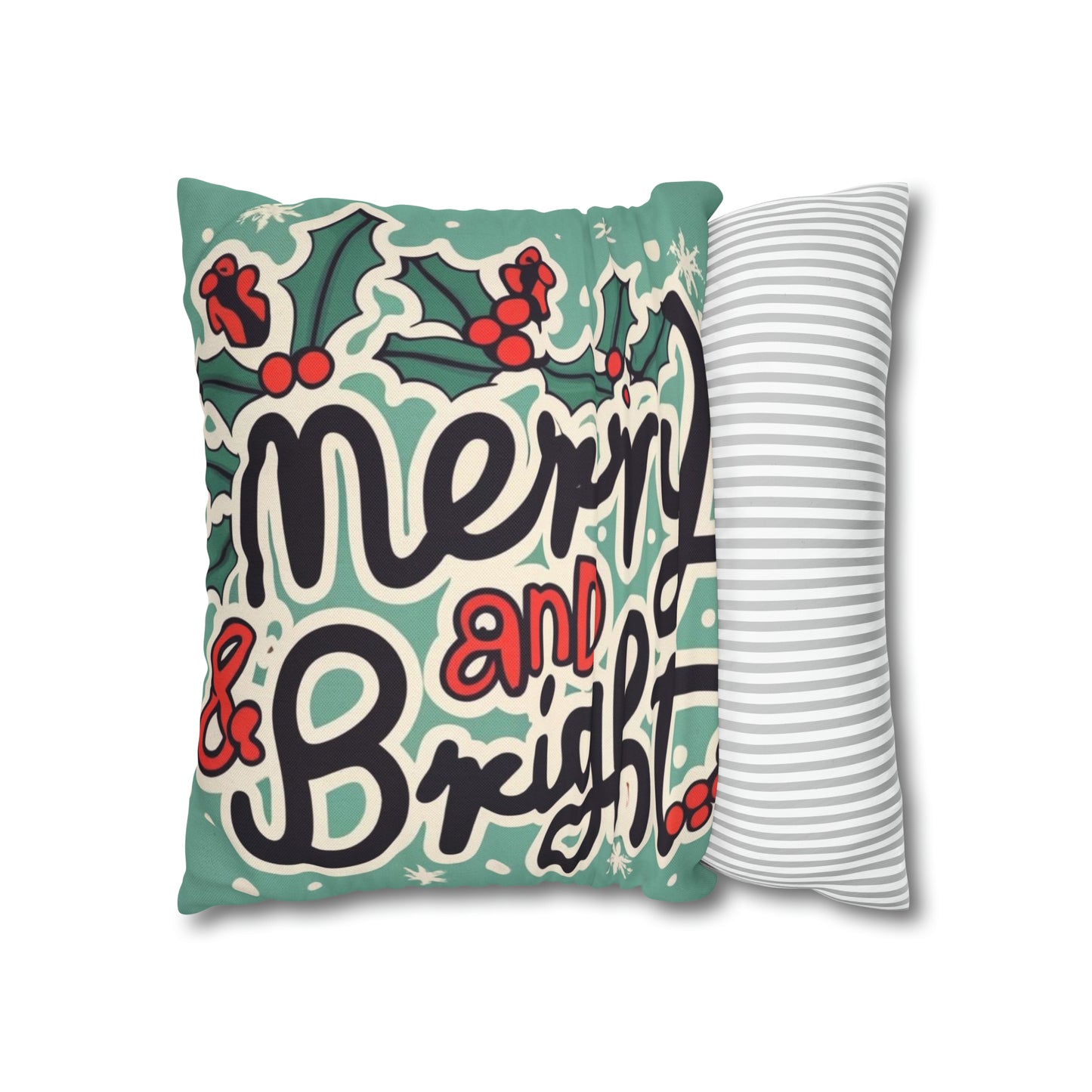 Merry and Bright Christmas Theme Holiday - Spun Polyester Square Pillow Case