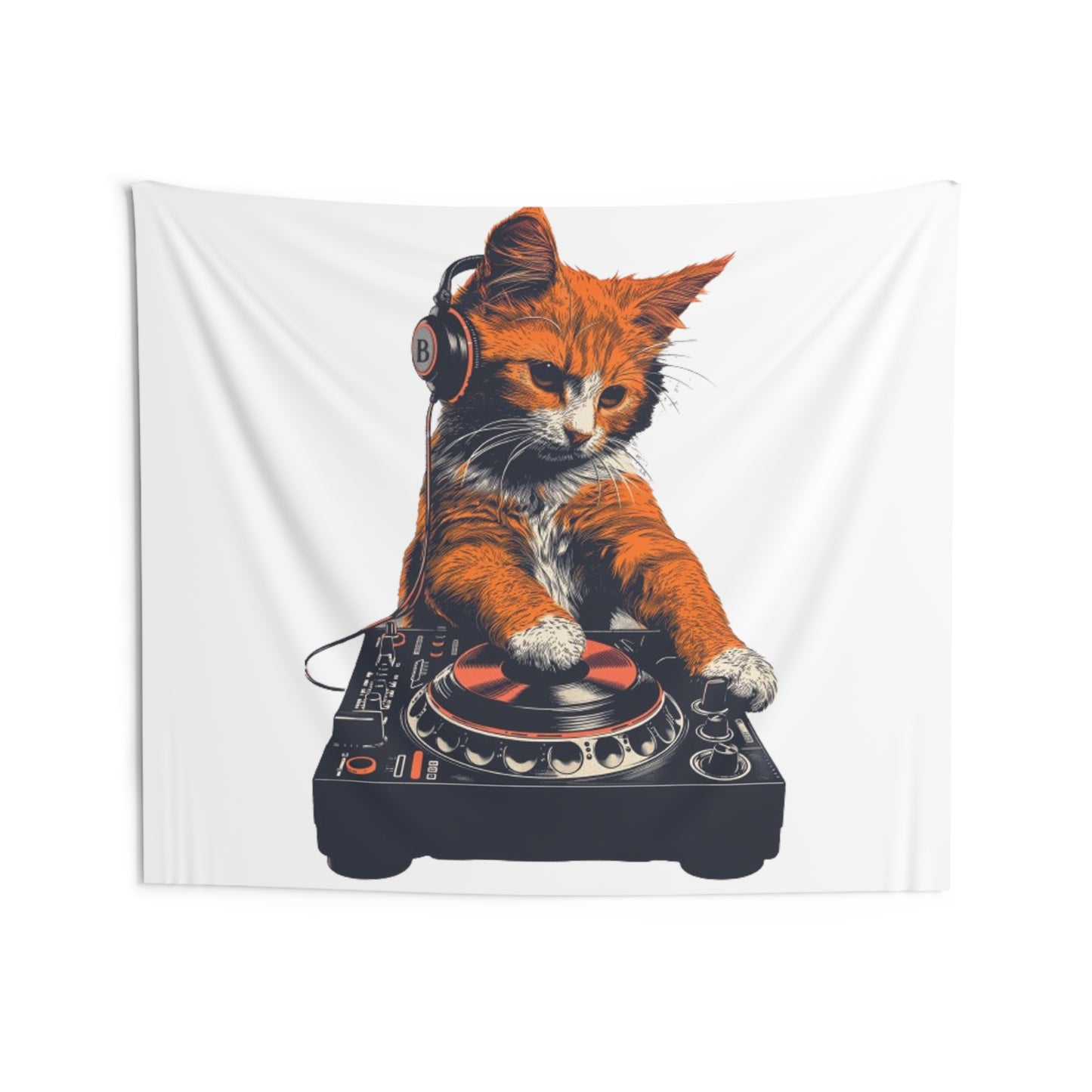 Retro style, DJ cat - Indoor Wall Tapestries