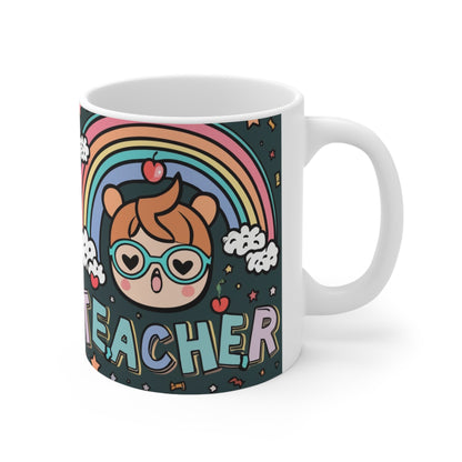 Maestro de primaria Escuela primaria Rainbow Kawaii Quest Anime Classroom Treasure Best in Class - Taza de cerámica 11oz 