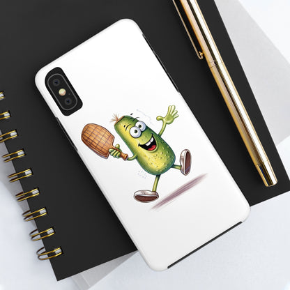 Pickle Player Action: Cartoon Swinging Pickleball Paddle - Sporty Charm - Tough Phone Cases