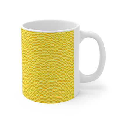 Sunshine Yellow Lemon: Tela alegre e inspirada en la mezclilla - Taza de cerámica de 11 oz