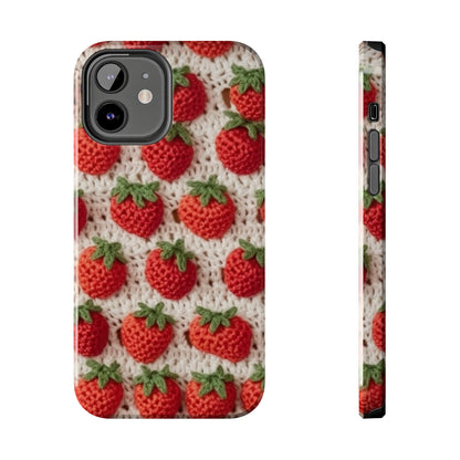 Strawberry Traditional Japanese, Crochet Craft, Fruit Design, Red Berry Pattern - Tough Phone Cases