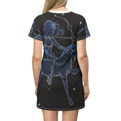 Sagittarius Zodiac in Starlit Universe - Fluorescent Colors - T-Shirt Dress (AOP)