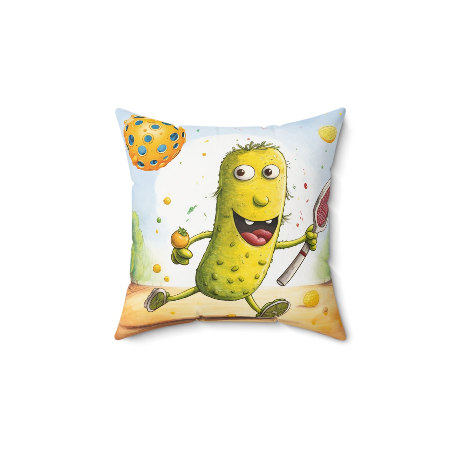 Pickleball Play: Pickle Sport Action Game, Fast Dink Ball - Spun Polyester Square Pillow