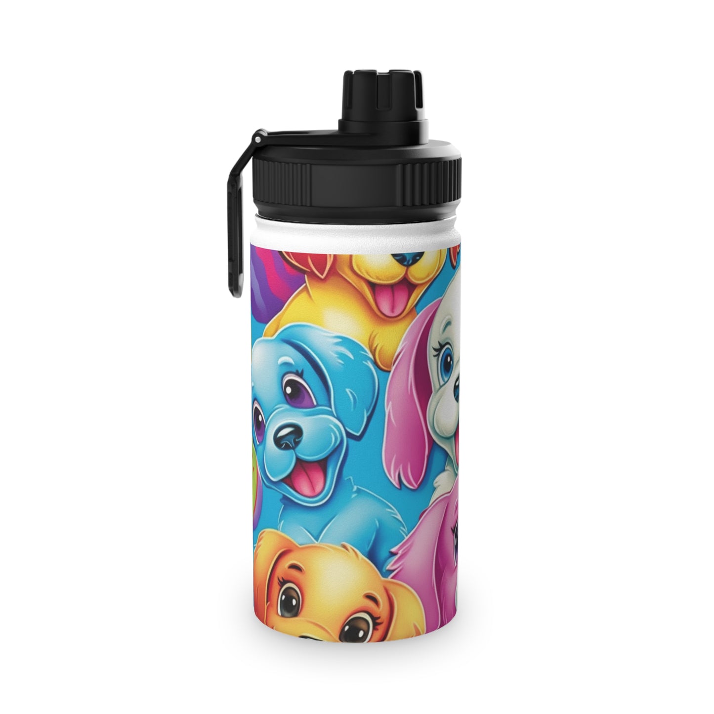 Happy Puppy & Dog Design - Vivid and Eye-Catching - Stainless Steel Water Bottle, Sports Lid