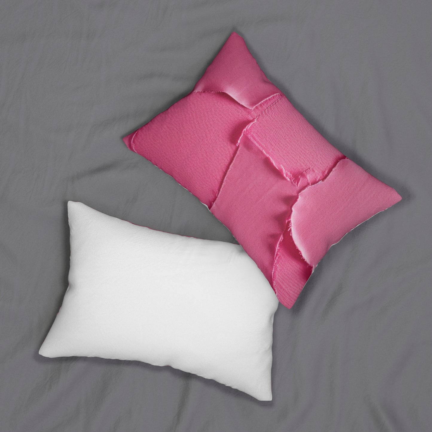 Distressed Neon Pink: Edgy, Ripped Denim-Inspired Doll Fabric - Spun Polyester Lumbar Pillow